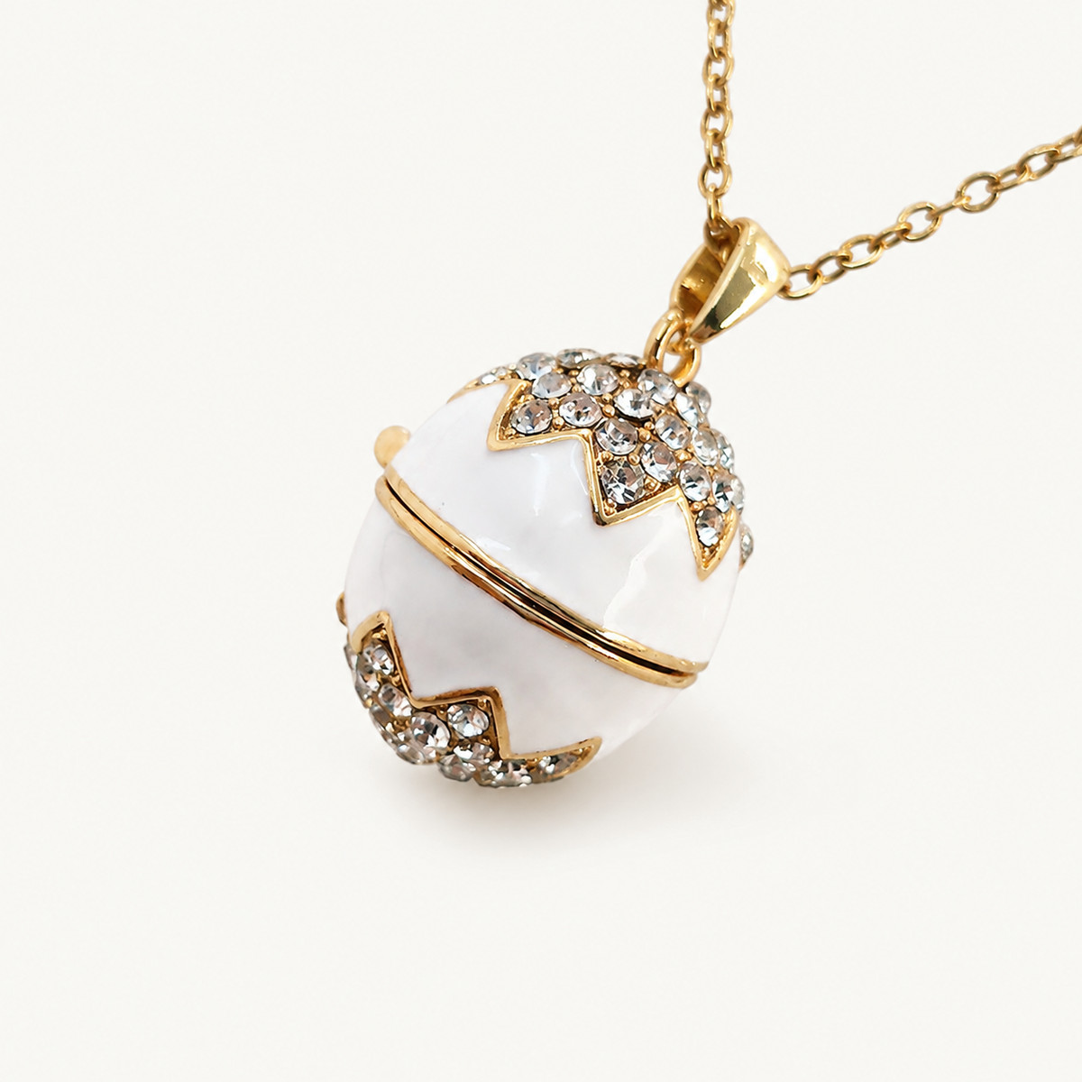 Crystal Crown Enamel Faberge Egg Locket Pendant - view 4