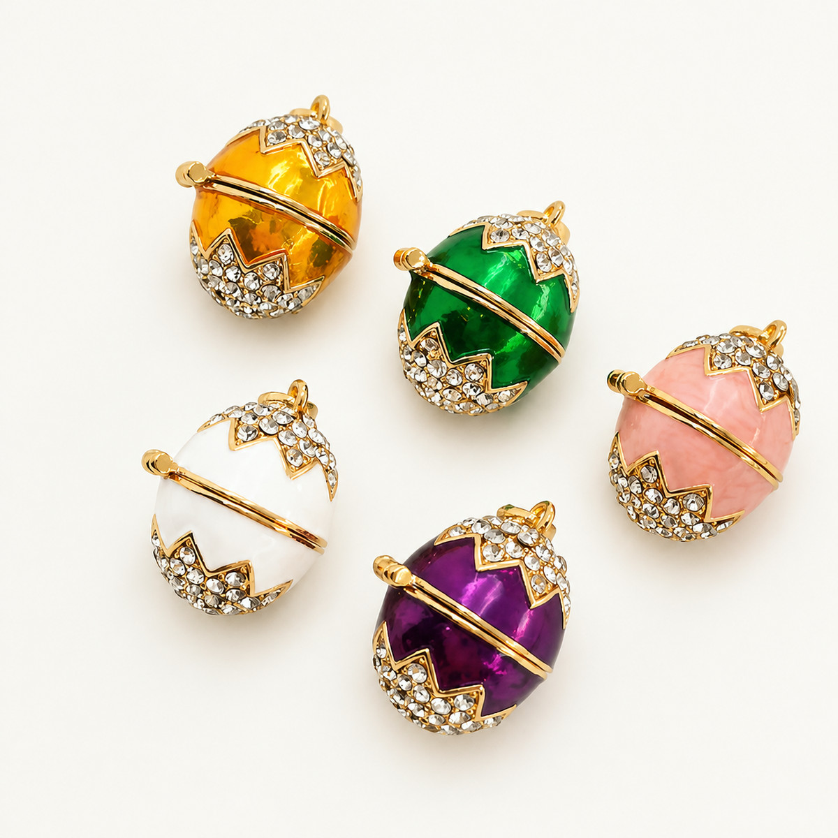 Crystal Crown Enamel Faberge Egg Locket Pendant - view 7