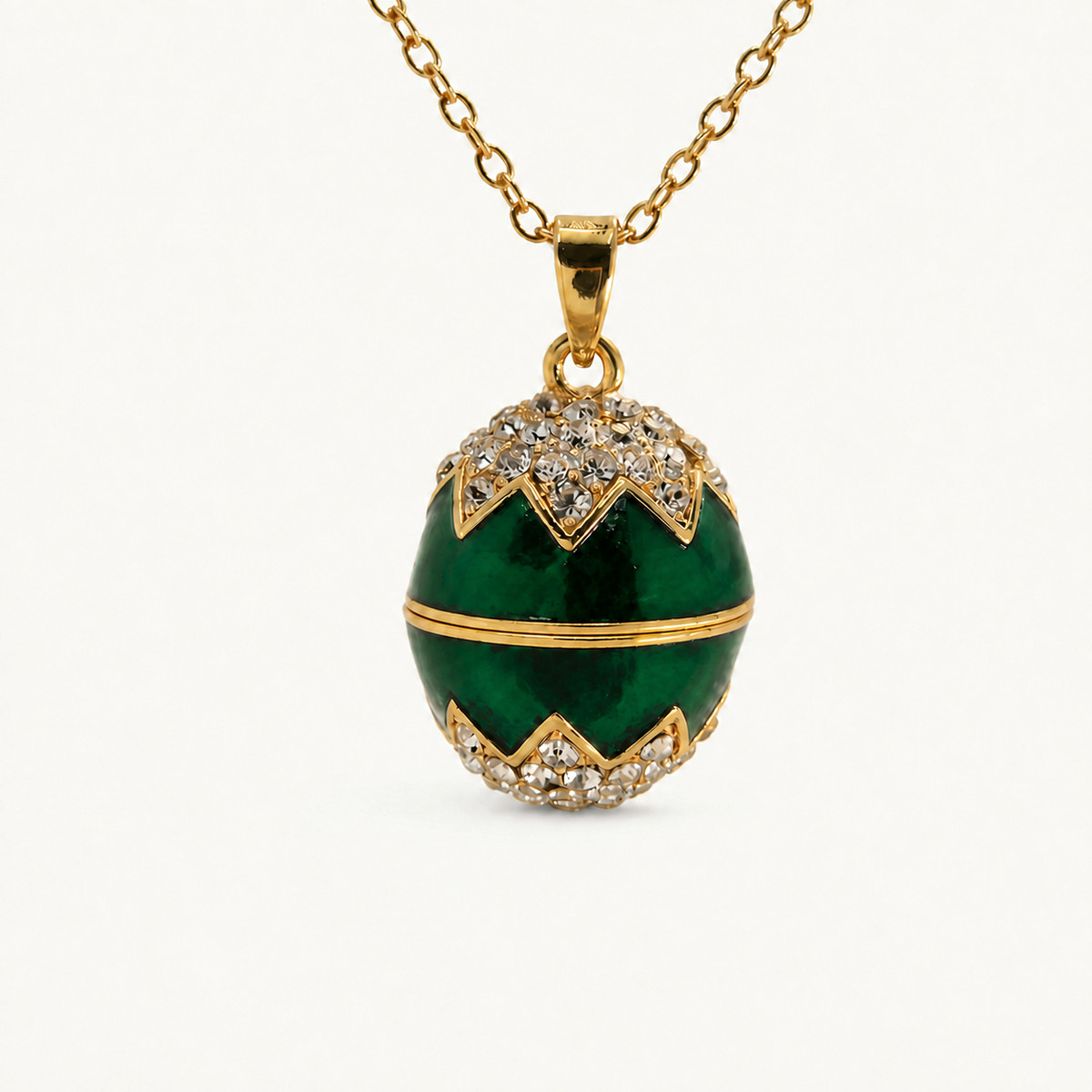 Crystal Crown Enamel Faberge Egg Locket Pendant