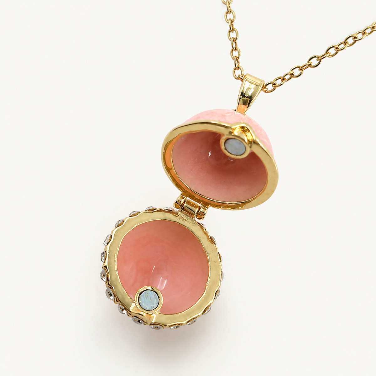Minimal Crystal Band Enamel Egg Locket Pendant - view 3
