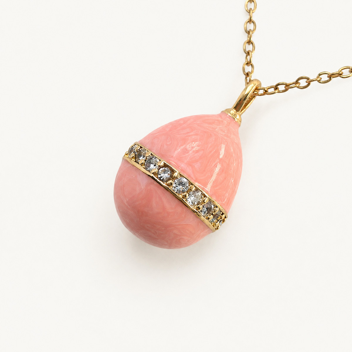 Minimal Crystal Band Enamel Egg Locket Pendant - view 4