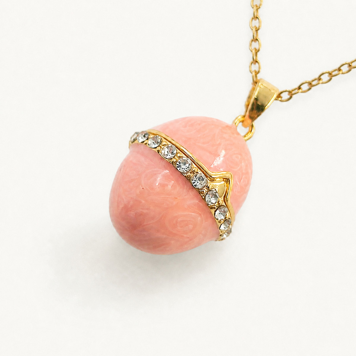 Minimal Crystal Band Enamel Egg Locket Pendant - view 2
