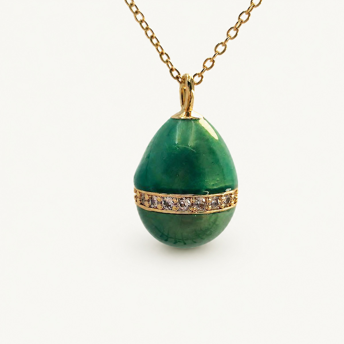 Minimal Crystal Band Enamel Egg Locket Pendant - view 6