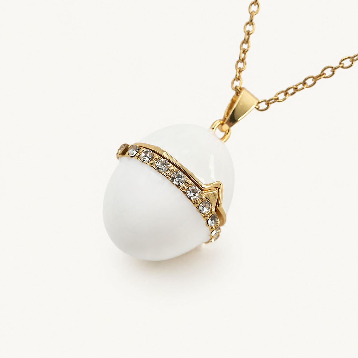 Minimal Crystal Band Enamel Egg Locket Pendant - view 8