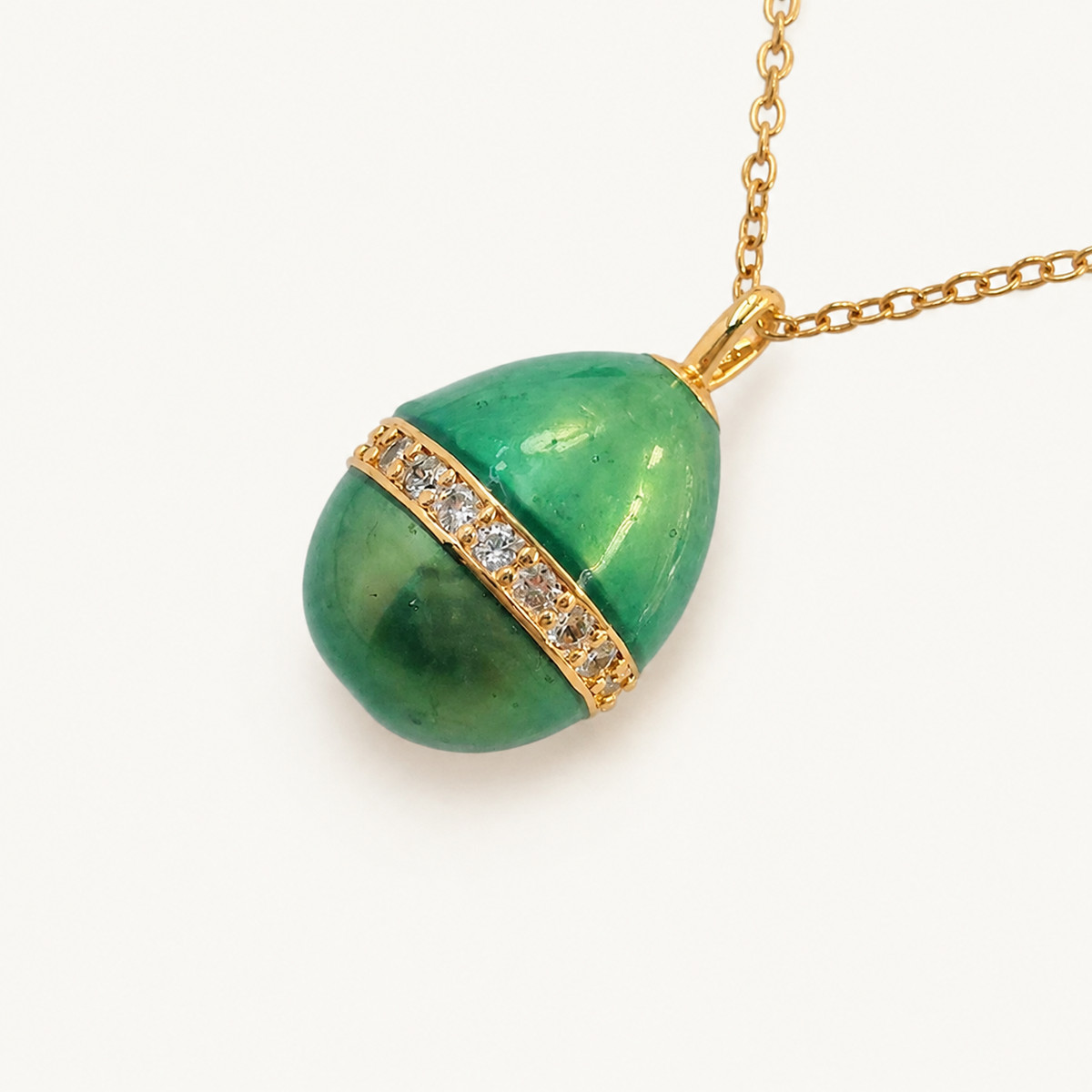 Minimal Crystal Band Enamel Egg Locket Pendant - view 5