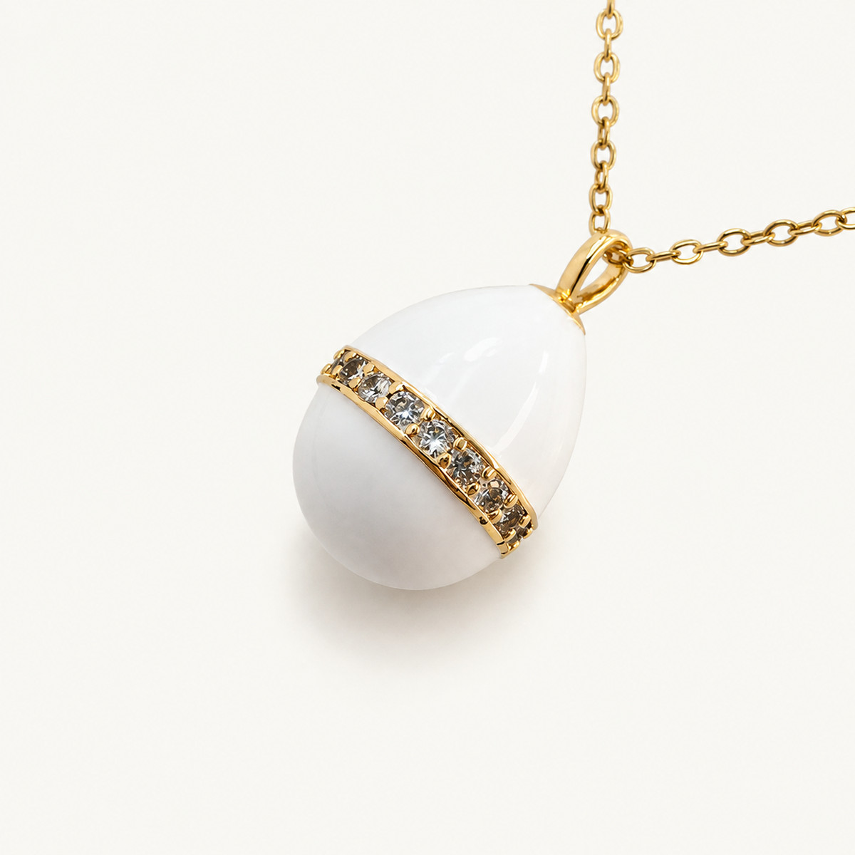 Minimal Crystal Band Enamel Egg Locket Pendant - view 7