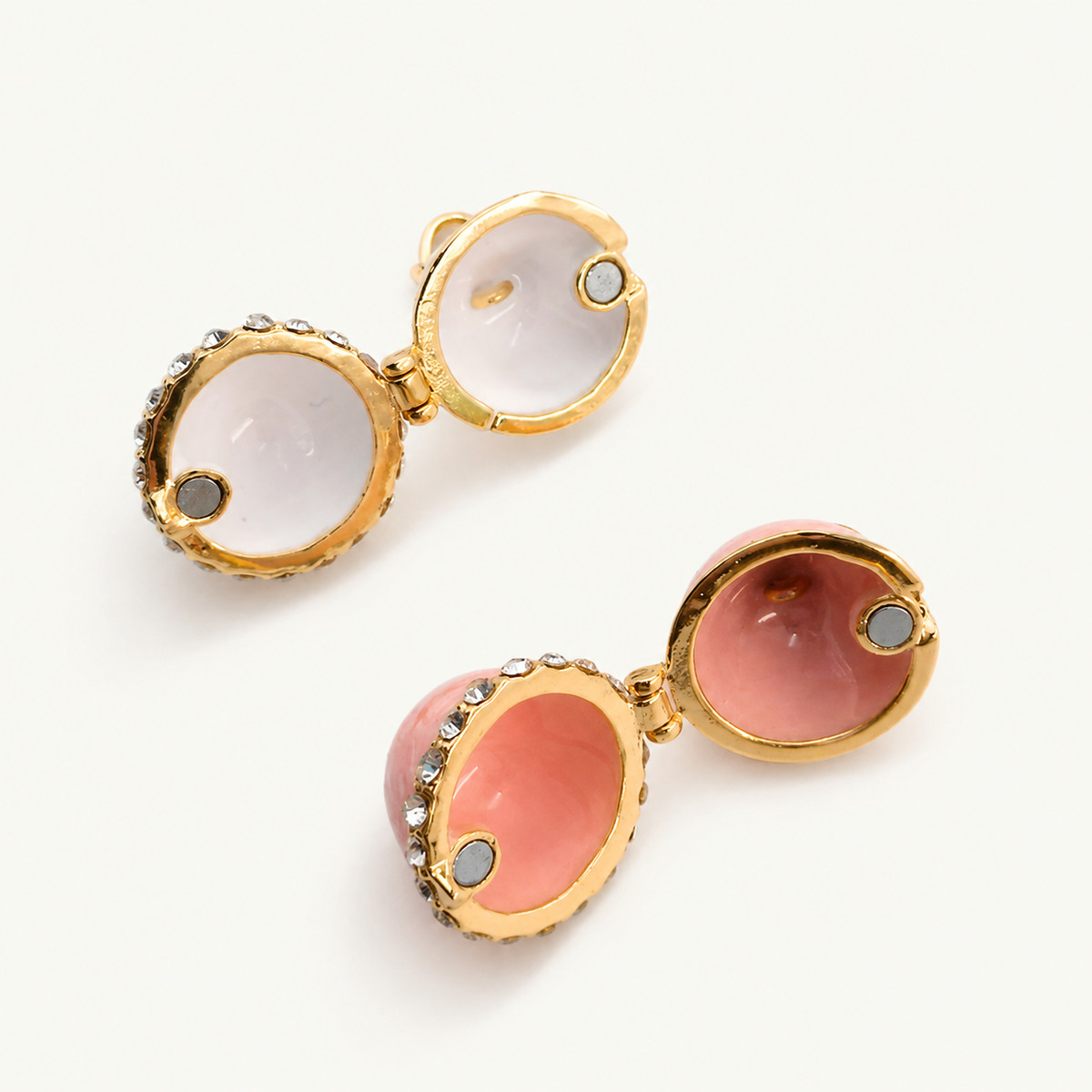Minimal Crystal Band Enamel Egg Locket Pendant - view 10