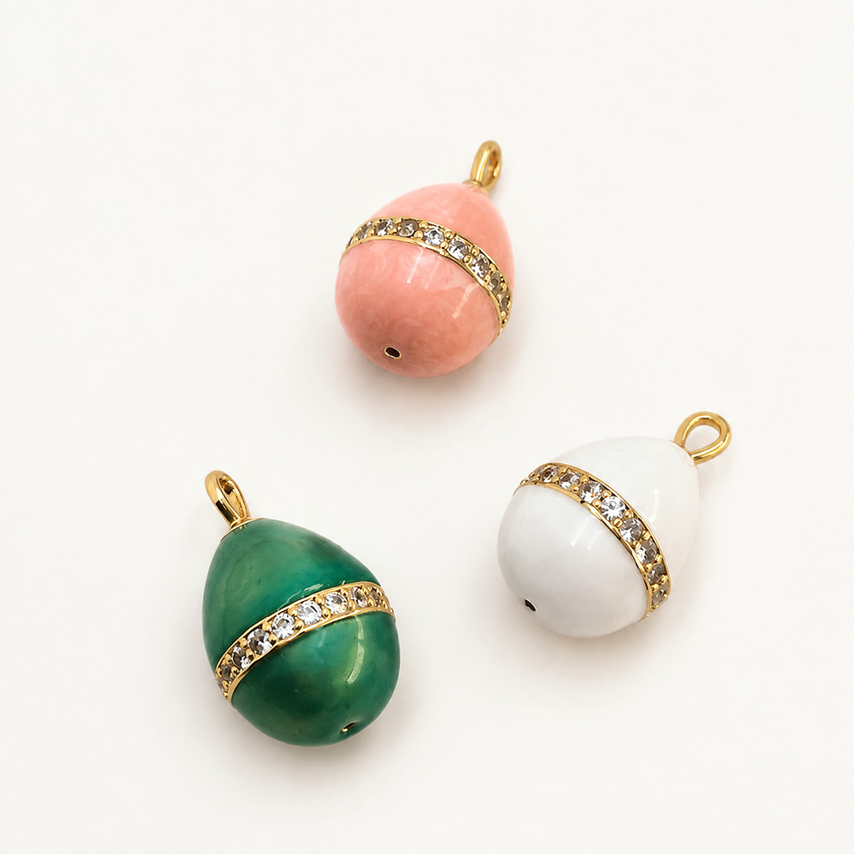 Minimal Crystal Band Enamel Egg Locket Pendant - view 11