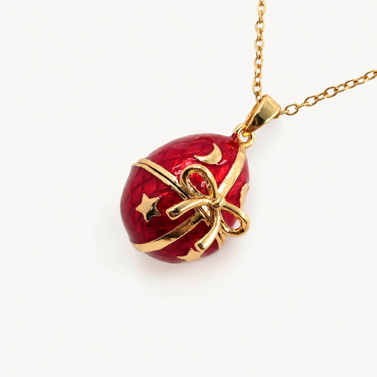 Ribbon Bow Enamel Faberge Egg Locket Pendant - view 3