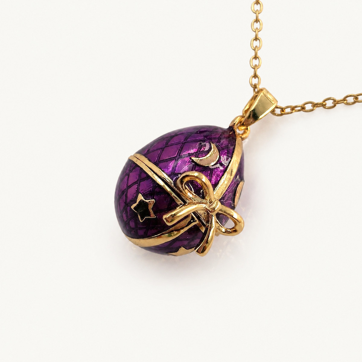 Ribbon Bow Enamel Faberge Egg Locket Pendant - view 4
