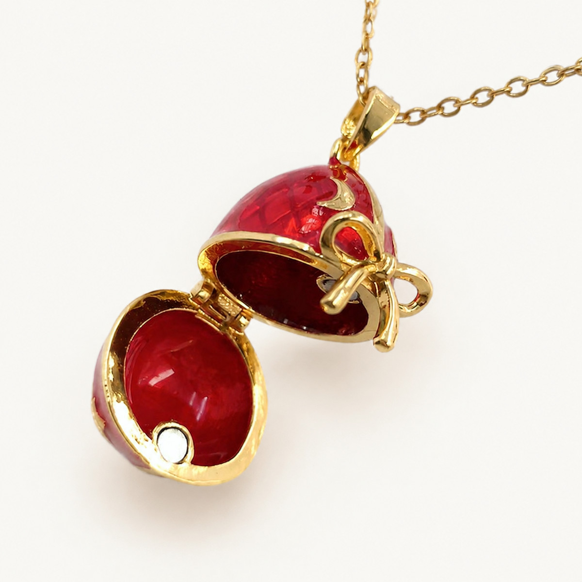 Ribbon Bow Enamel Faberge Egg Locket Pendant - view 2