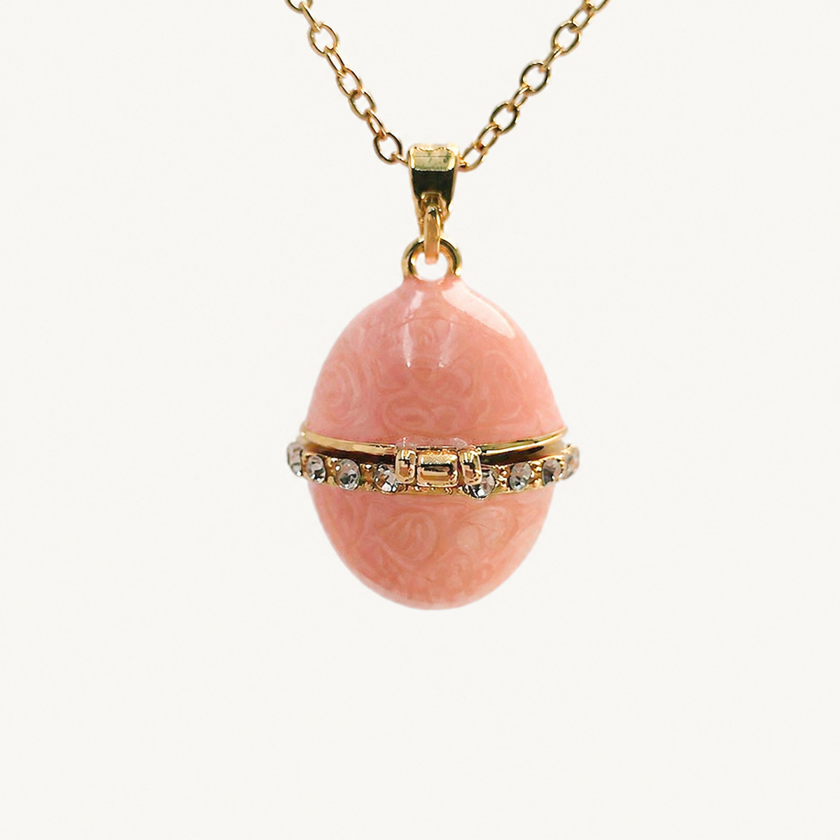 Minimal Crystal Band Enamel Egg Locket Pendant