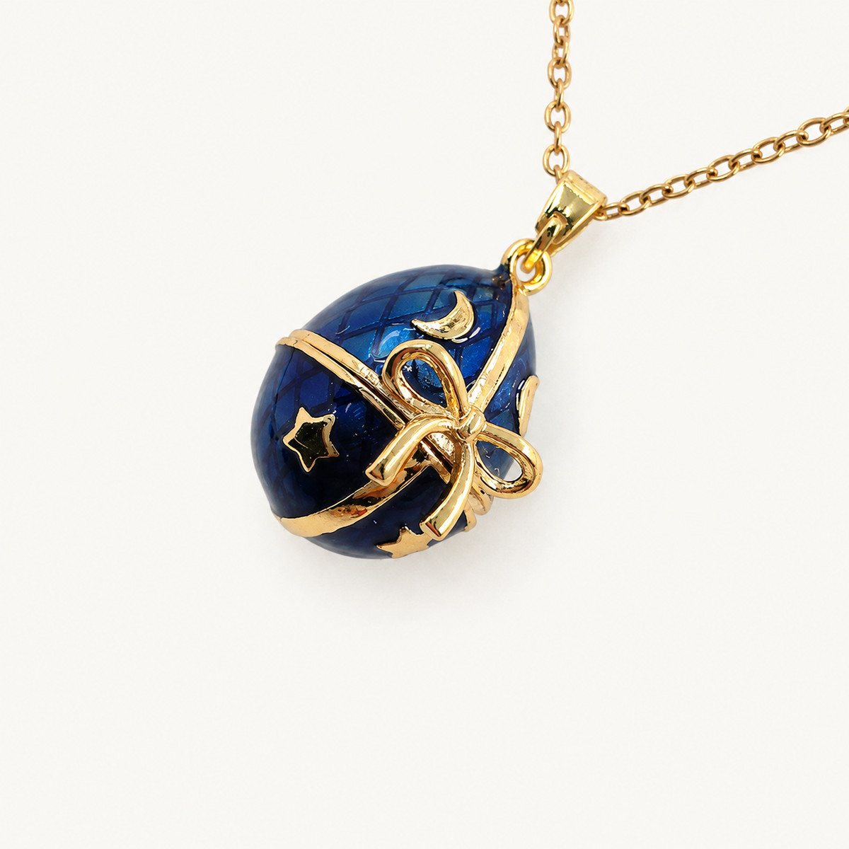 Ribbon Bow Enamel Faberge Egg Locket Pendant - view 5