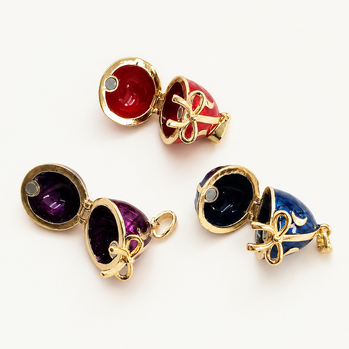 Ribbon Bow Enamel Faberge Egg Locket Pendant - view 6