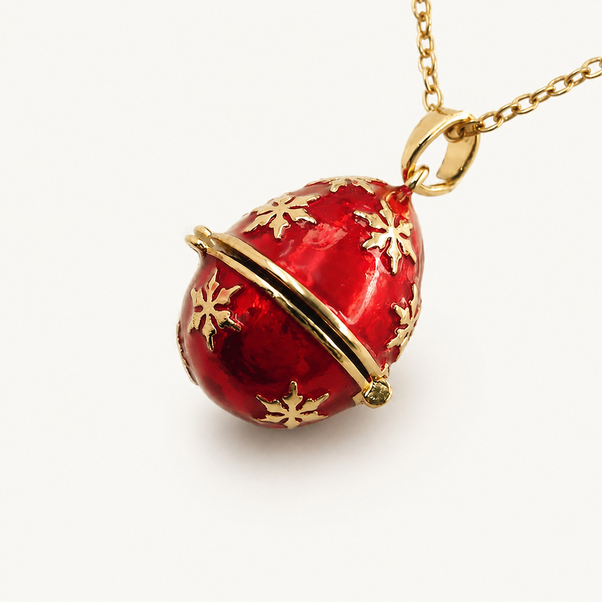 Gilded Floral Enamel Faberge Egg Locket Pendant - view 2