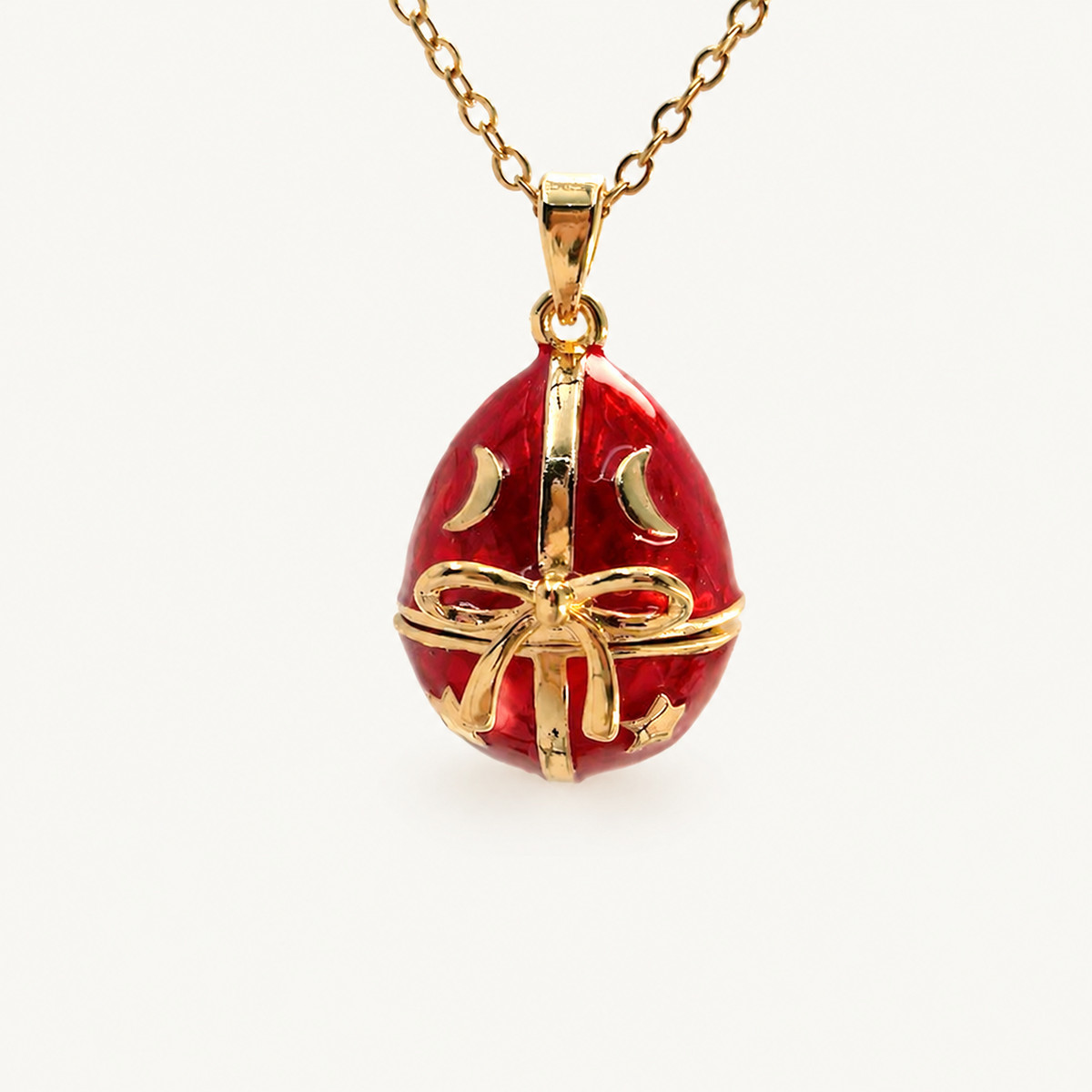 Ribbon Bow Enamel Faberge Egg Locket Pendant - view 1