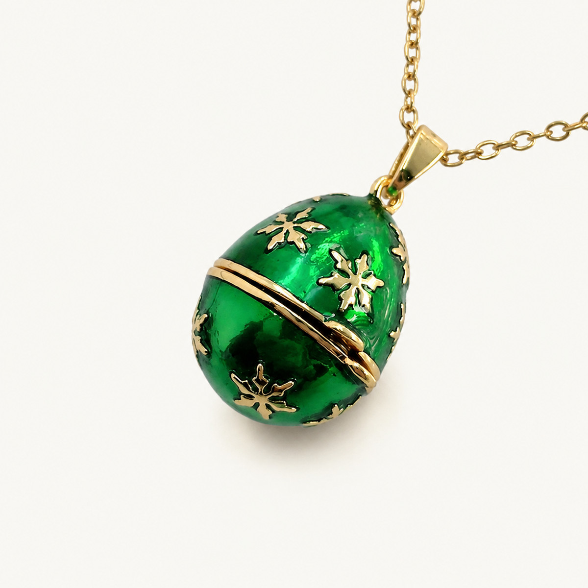 Gilded Floral Enamel Faberge Egg Locket Pendant - view 4