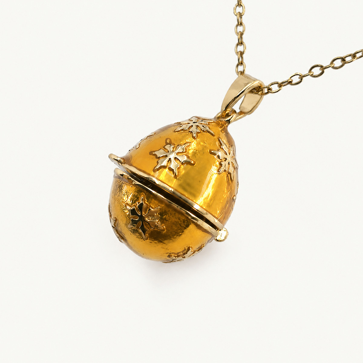 Gilded Floral Enamel Faberge Egg Locket Pendant - view 3