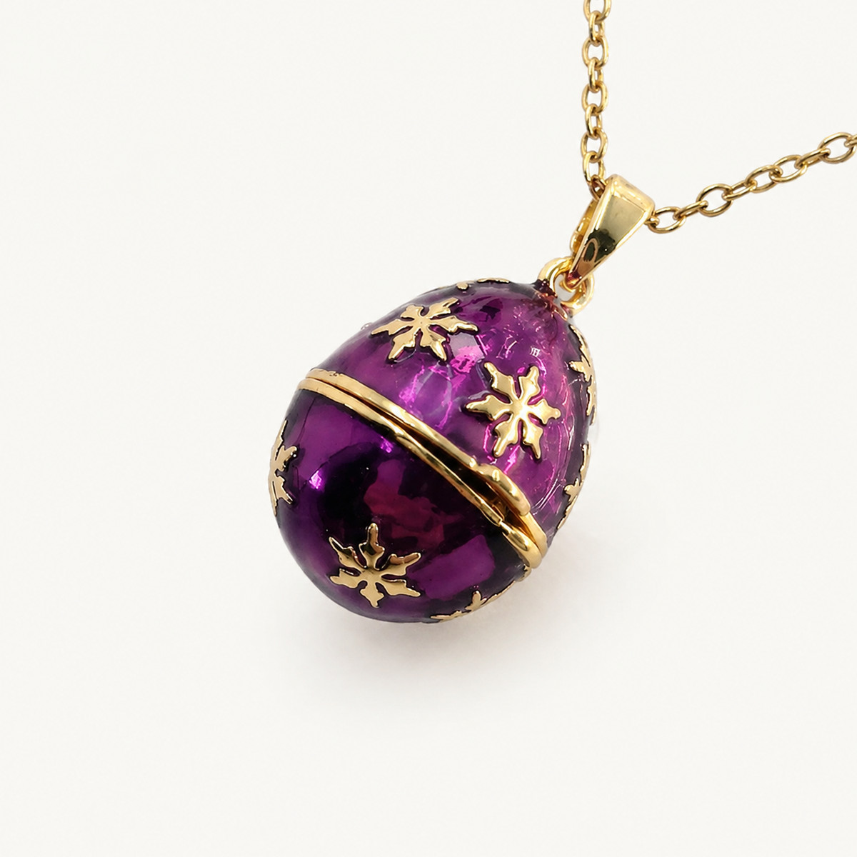 Gilded Floral Enamel Faberge Egg Locket Pendant - view 5