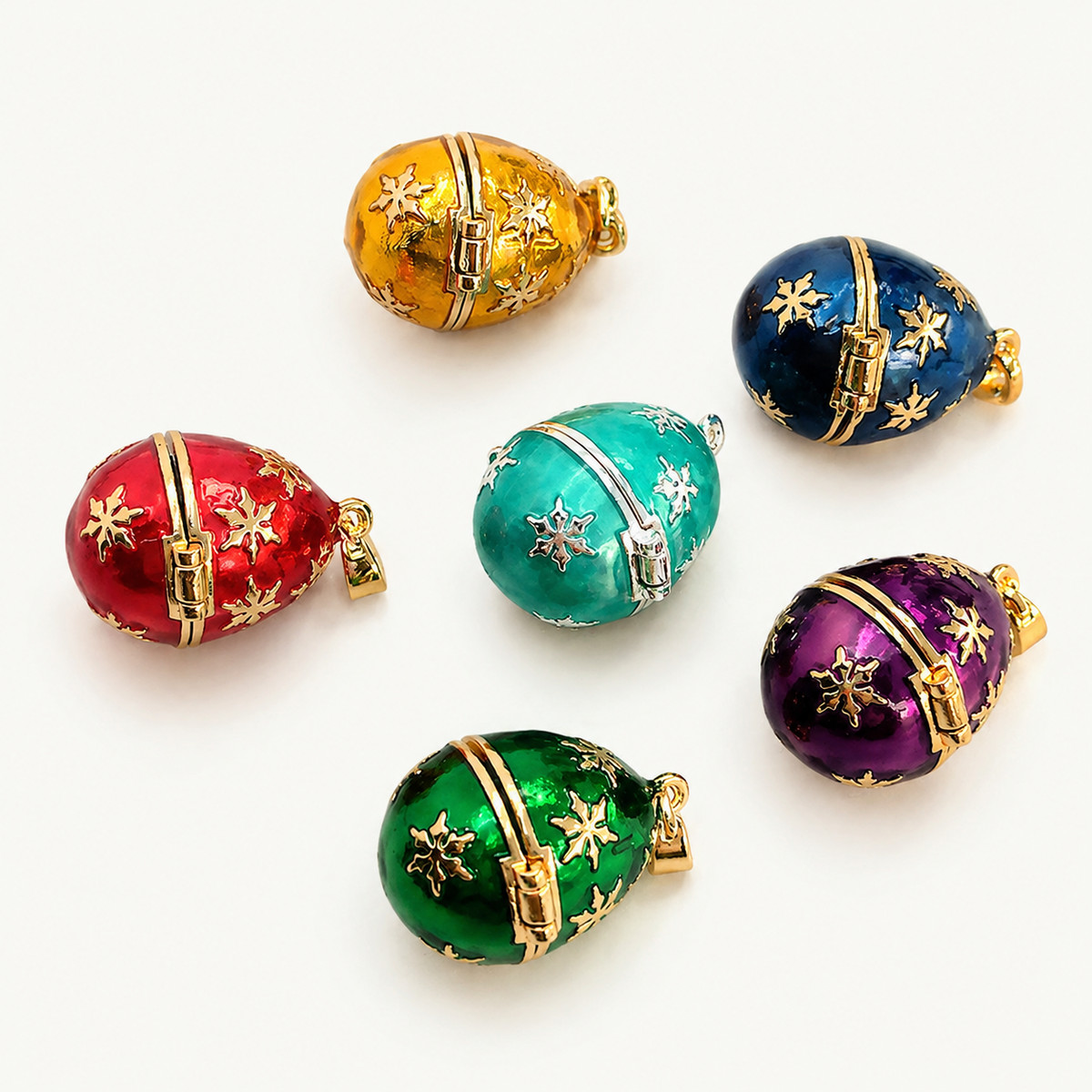 Gilded Floral Enamel Faberge Egg Locket Pendant - view 7