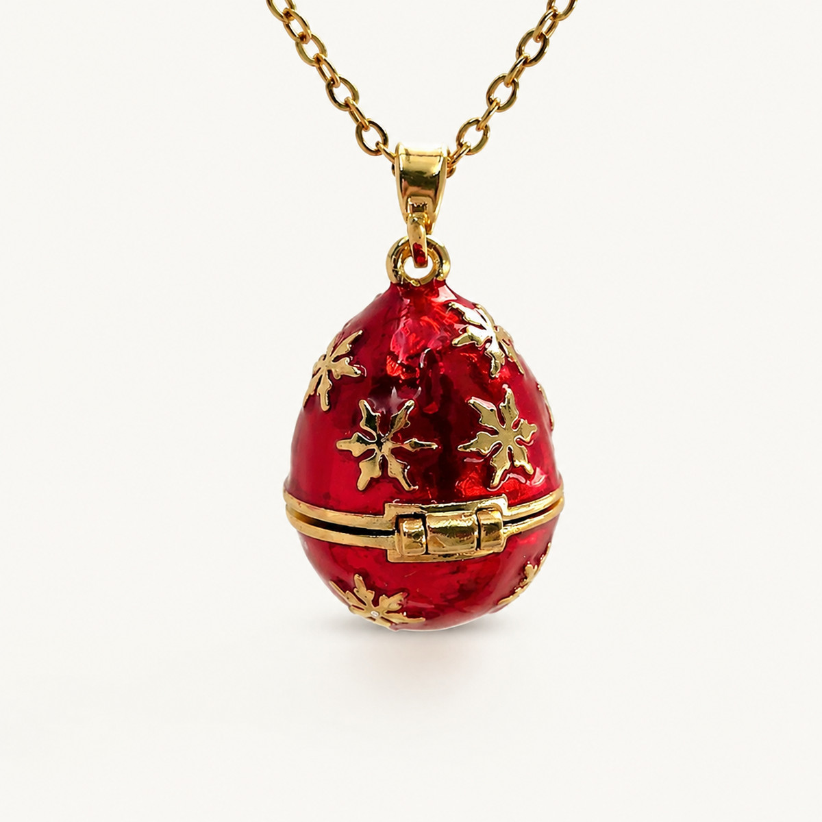 Gilded Floral Enamel Faberge Egg Locket Pendant
