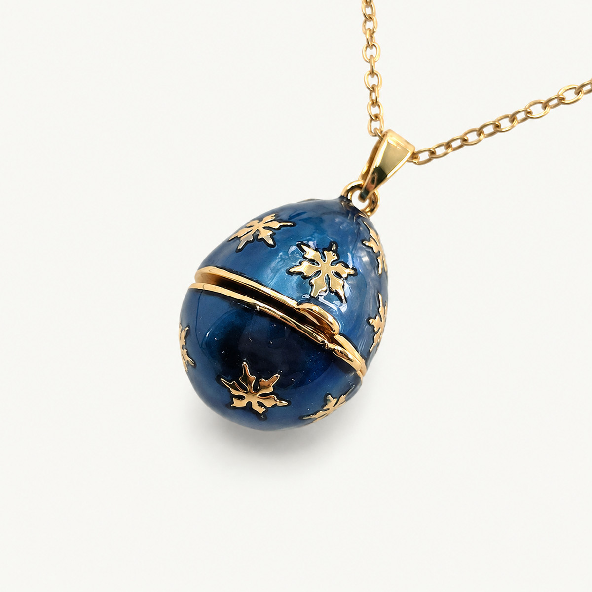 Gilded Floral Enamel Faberge Egg Locket Pendant - view 6