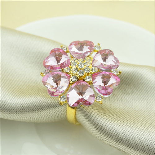 Gold Pink Heart Flower Napkin Ring - view 1