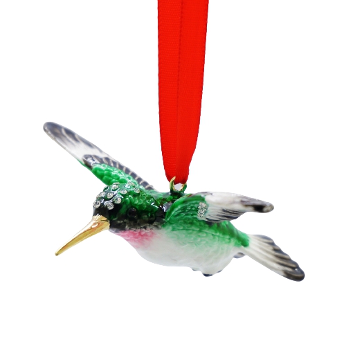 Enamel Pink-Throated Hummingbird Ornament