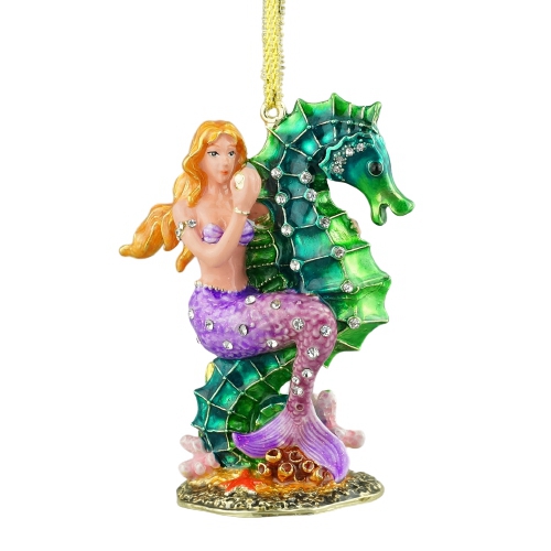 Enamel Mermaid & Seahorse Ornament