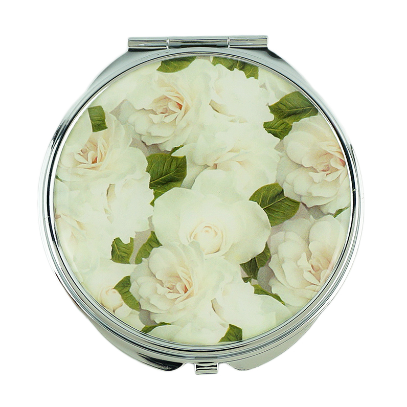 Silver Round Floral Epoxy Compact Mirror - view 5