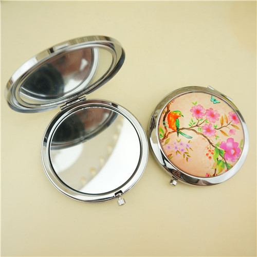 Watercolor Bird & Blossom Printed Dome Glass Compact Mirror - view 2