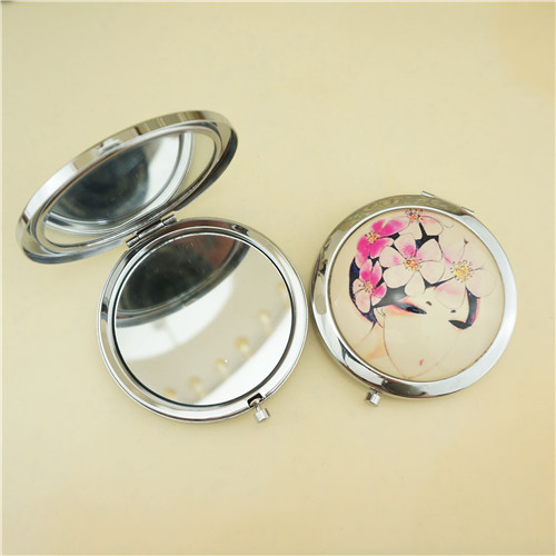 Floral Lady Portrait Printed Dome Glass Compact Mirror - view 2