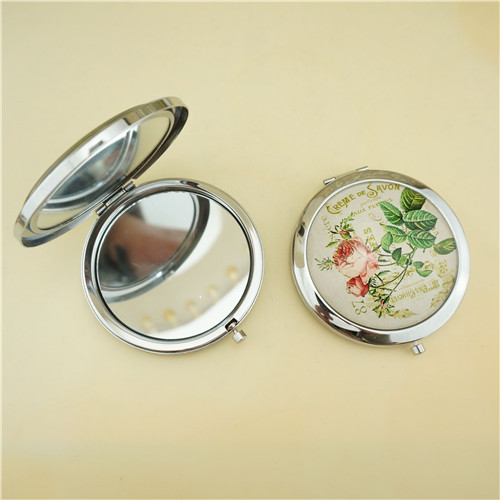 Vintage Botanical Rose Printed Dome Glass Compact Mirror - view 2