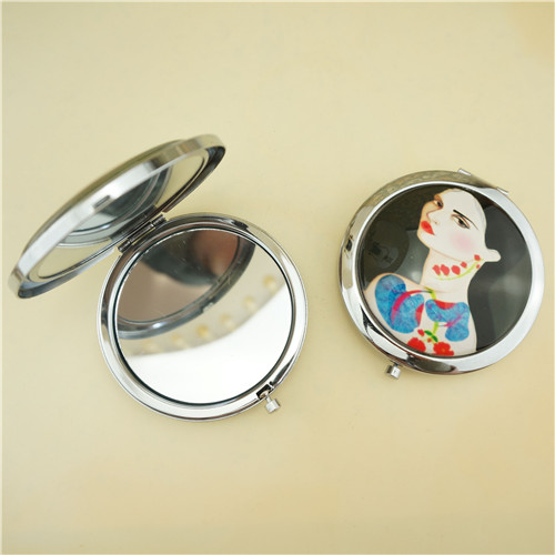 Artistic Lady Portrait Printed Dome Glass Compact Mirror - view 2