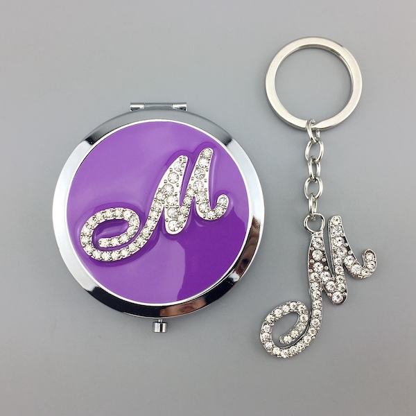 Purple Monogram Compact Mirror & Keychain Set