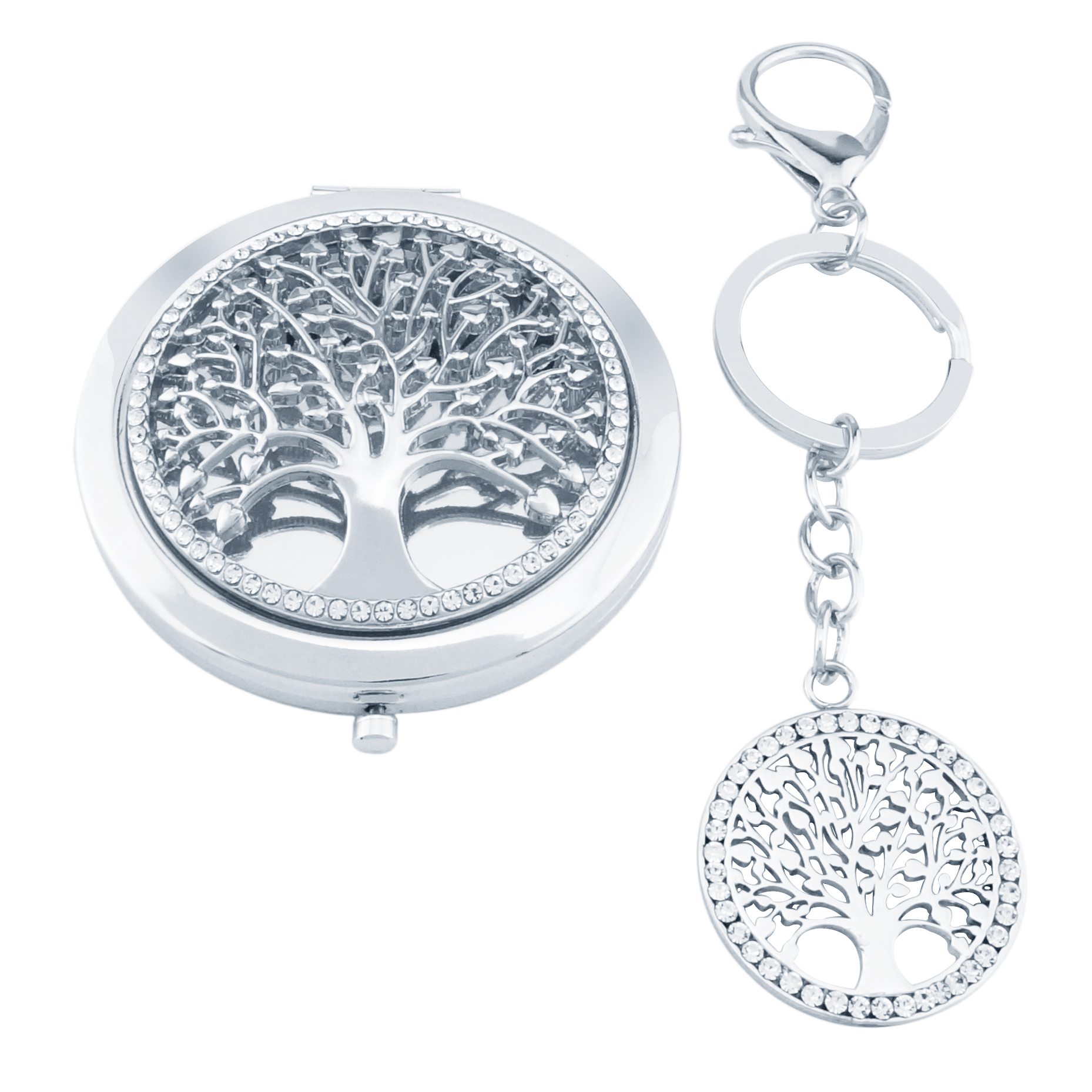 Silver Tree of Life Compact Mirror & Keychain Set