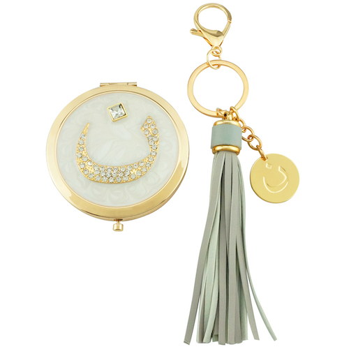Gold Arabic Initial Compact Mirror & Tassel Keychain Set - view 2
