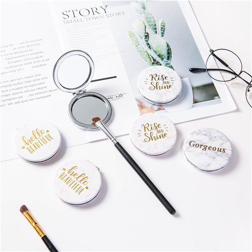 Gold Foil 60mm Round PU Leather Compact Mirror - view 2