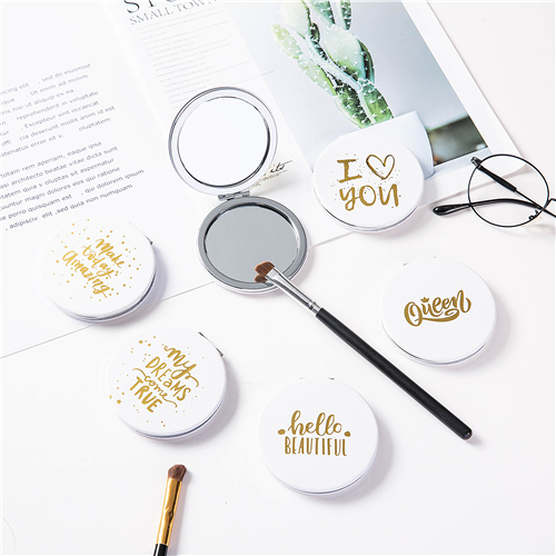 Gold Foil 70mm Round PU Leather Compact Mirror - view 2