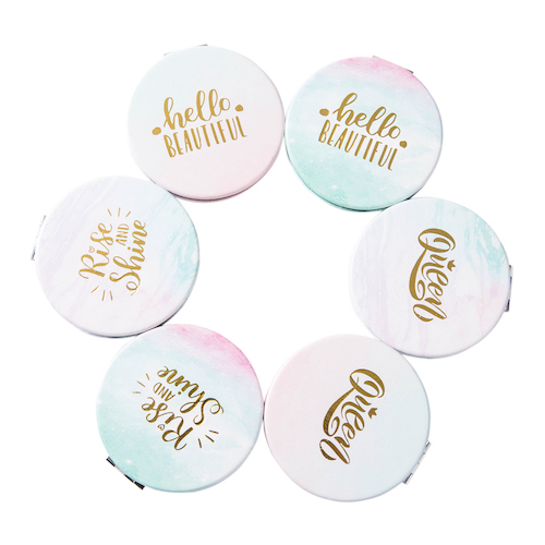 Gold Foil 70mm Round PU Leather Compact Mirror - view 3