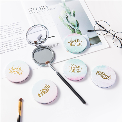 Gold Foil 70mm Round PU Leather Compact Mirror - view 4