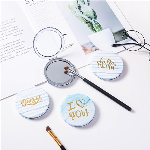Gold Foil 70mm Round PU Leather Compact Mirror - view 6