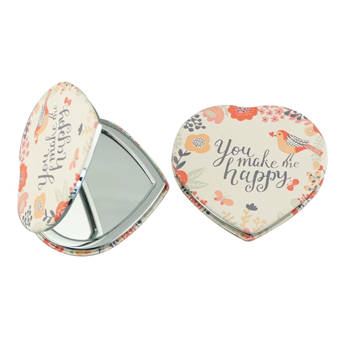 Custom Printed 70mm Heart PU Leather Compact Mirror - view 6