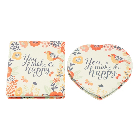 Custom Printed 70mm Heart PU Leather Compact Mirror - view 9