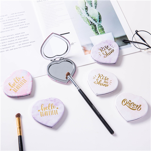 Gold Foil 70mm Heart PU Leather Compact Mirror - view 2