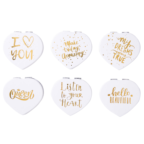 Gold Foil 70mm Heart PU Leather Compact Mirror - view 3