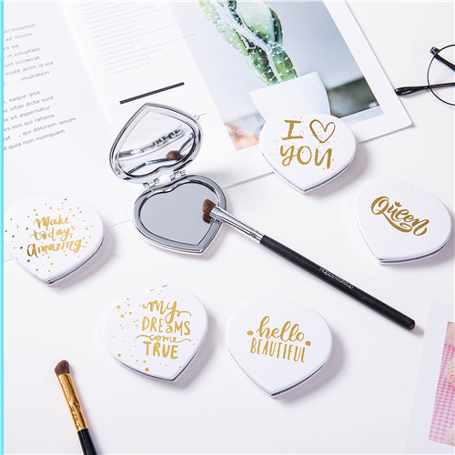 Gold Foil 70mm Heart PU Leather Compact Mirror - view 4