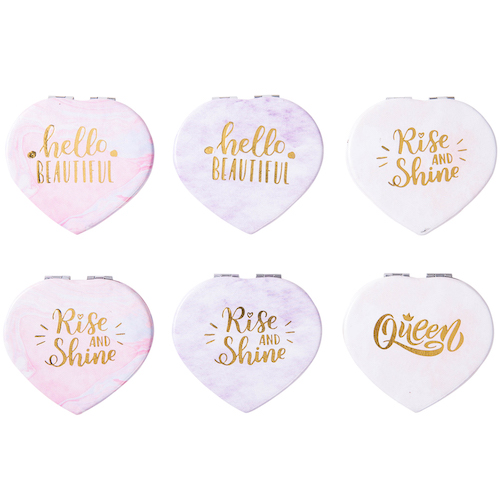 Gold Foil 70mm Heart PU Leather Compact Mirror - view 5