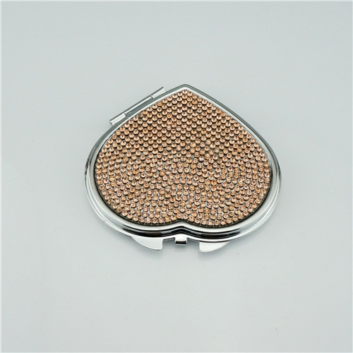 Rose Gold Rhinestone Heart Compact Mirror - view 2