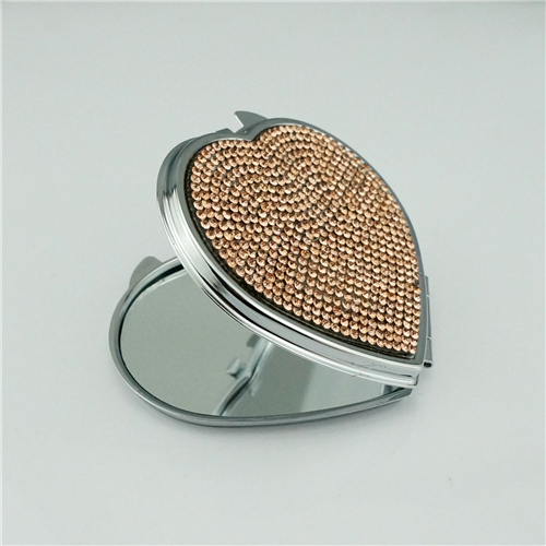Rose Gold Rhinestone Heart Compact Mirror - view 3